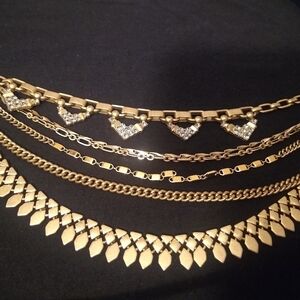 Stella & Dot Sutton 6 Strand Metal Gold Tone Rhinestone Statement Necklace